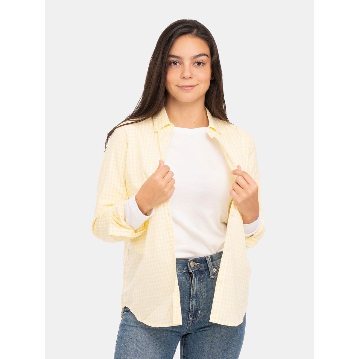 GAP - Camisa Mujer Algodón Manga Larga Amarillo GAP