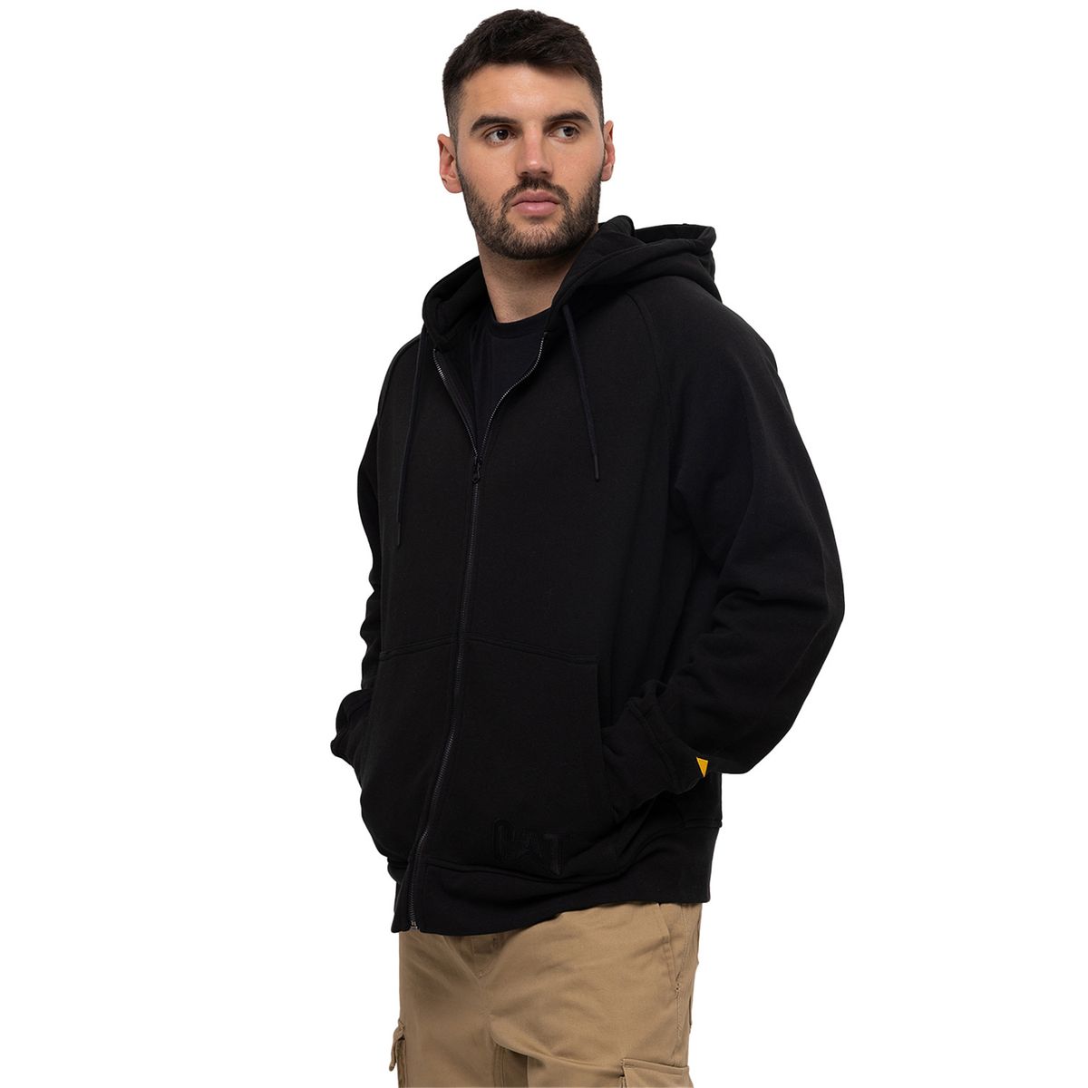 CAT - Polerón Hombre Fleece Cat Logo Full Zip Negro CAT