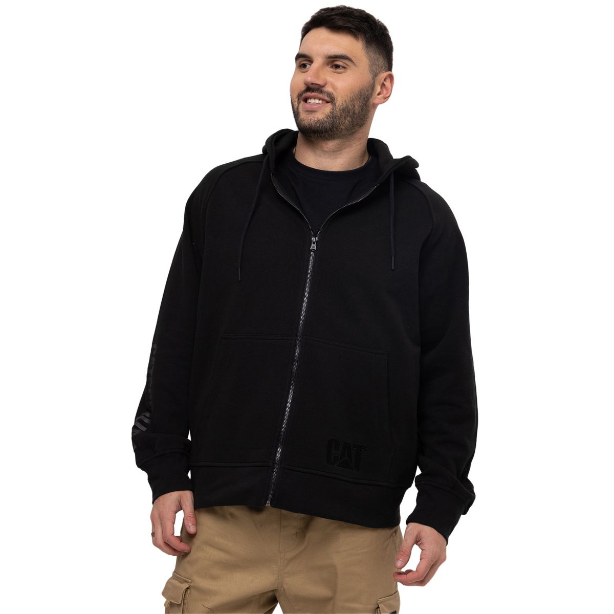CAT - Polerón Hombre Fleece Cat Logo Full Zip Negro CAT