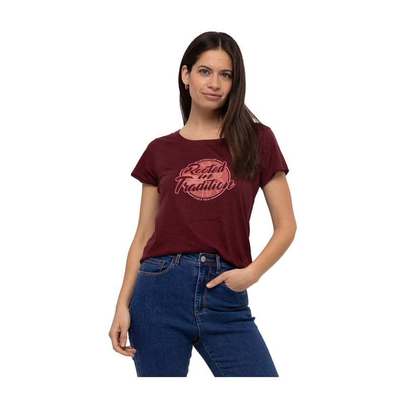 CAT - Polera M/C Rooted In Tradition Burdeo Mujer CAT
