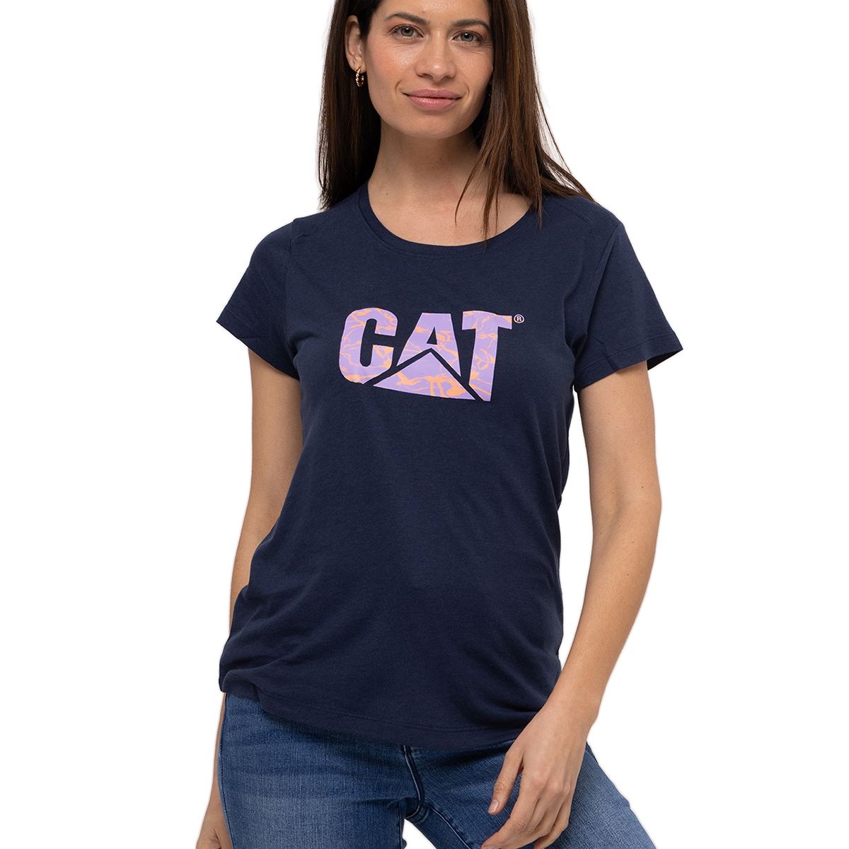 CAT - Polera M/C Logo Scoop Neck Azul Mujer CAT