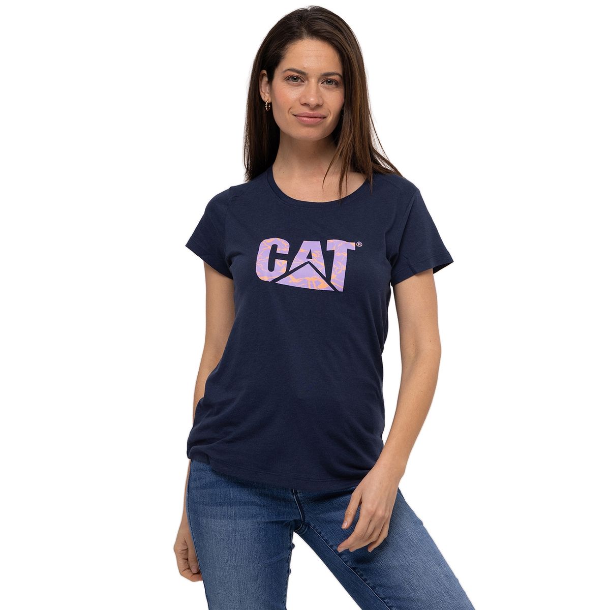CAT - Polera M/C Logo Scoop Neck Azul Mujer CAT