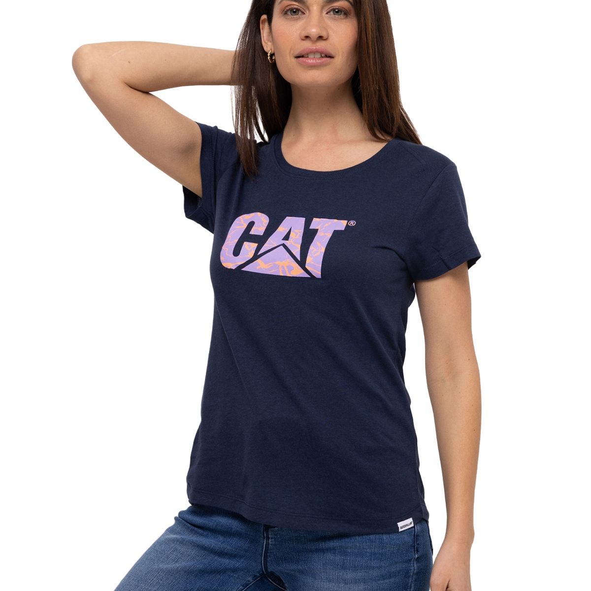 CAT - Polera M/C Logo Scoop Neck Azul Mujer CAT