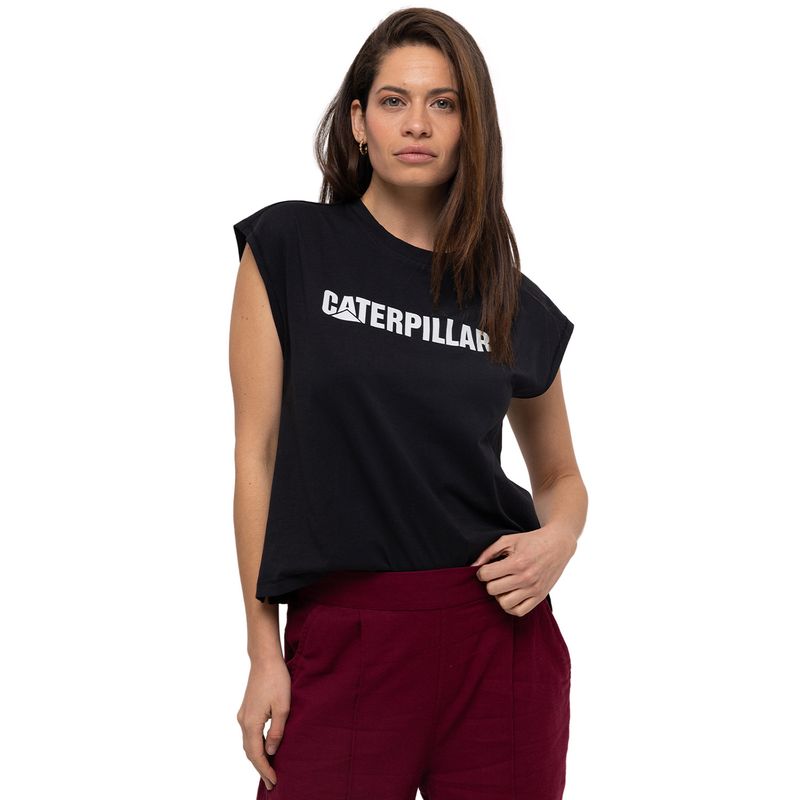 CAT - Polera manga corta Caterpillar Logo Tee Negro Mujer CAT