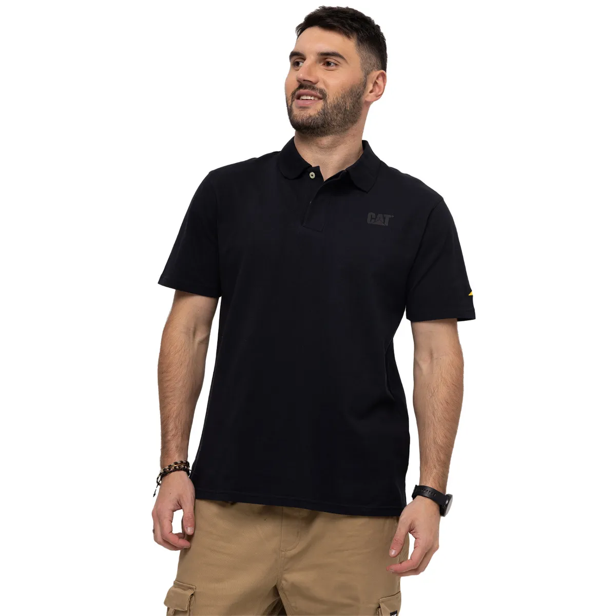 CAT - Polera Polo Hombre Cat Logo Pique Polo Negro CAT