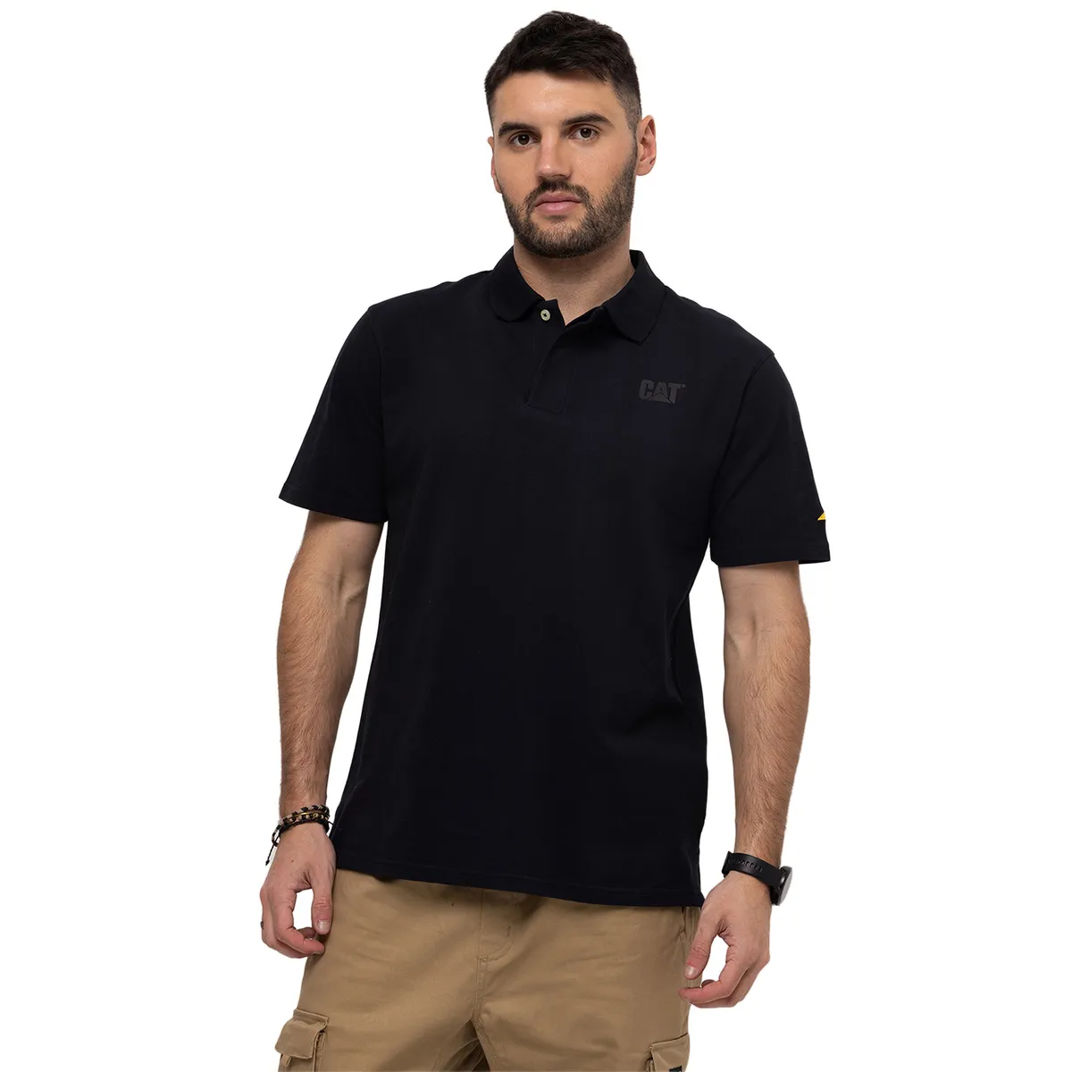 CAT - Polera Polo Hombre Cat Logo Pique Polo Negro CAT