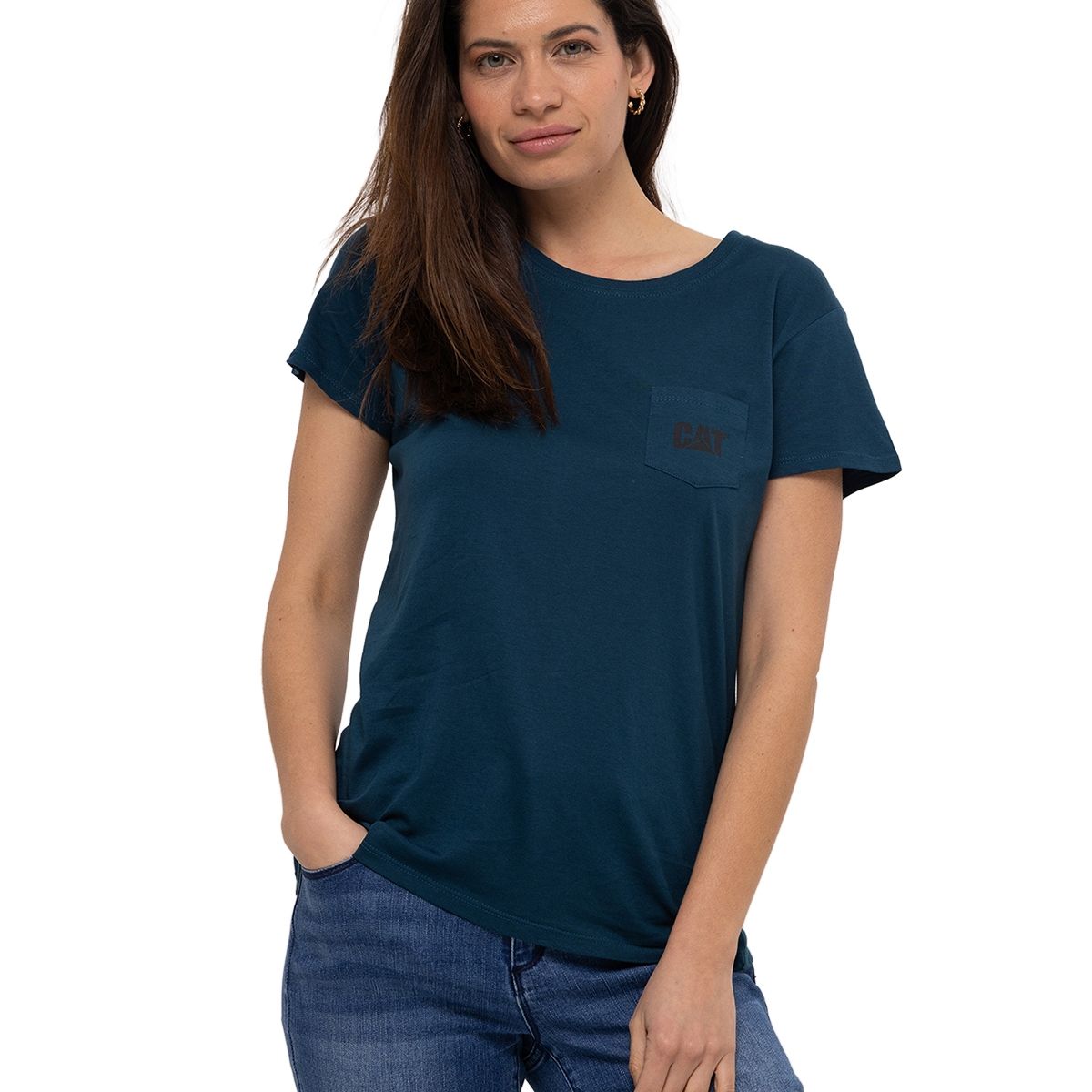 CAT - Polera M/C W Logo Pocket Te Negro Mujer CAT