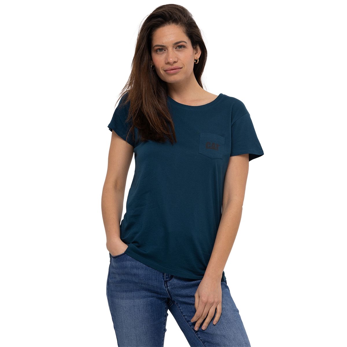 CAT - Polera M/C W Logo Pocket Te Negro Mujer CAT