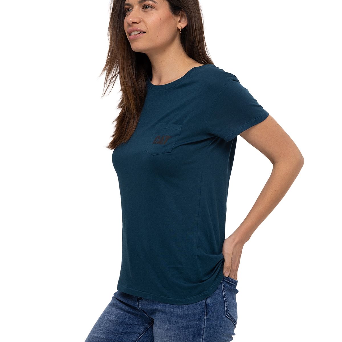 CAT - Polera M/C W Logo Pocket Te Negro Mujer CAT