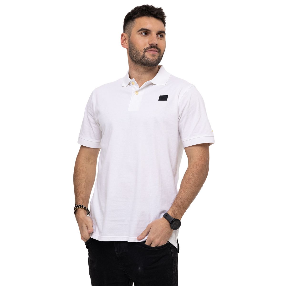 CAT - Polera Polo Hombre Cat Logo Jersey Polo Blanco CAT