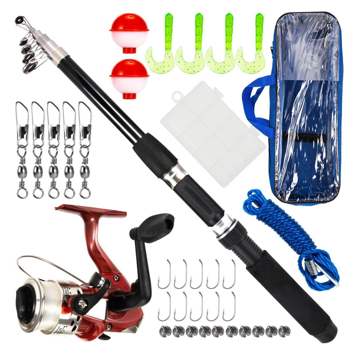 EKOI - Set Pesca Caña De Pescar Telescópica Mosquero Carrete Pesca