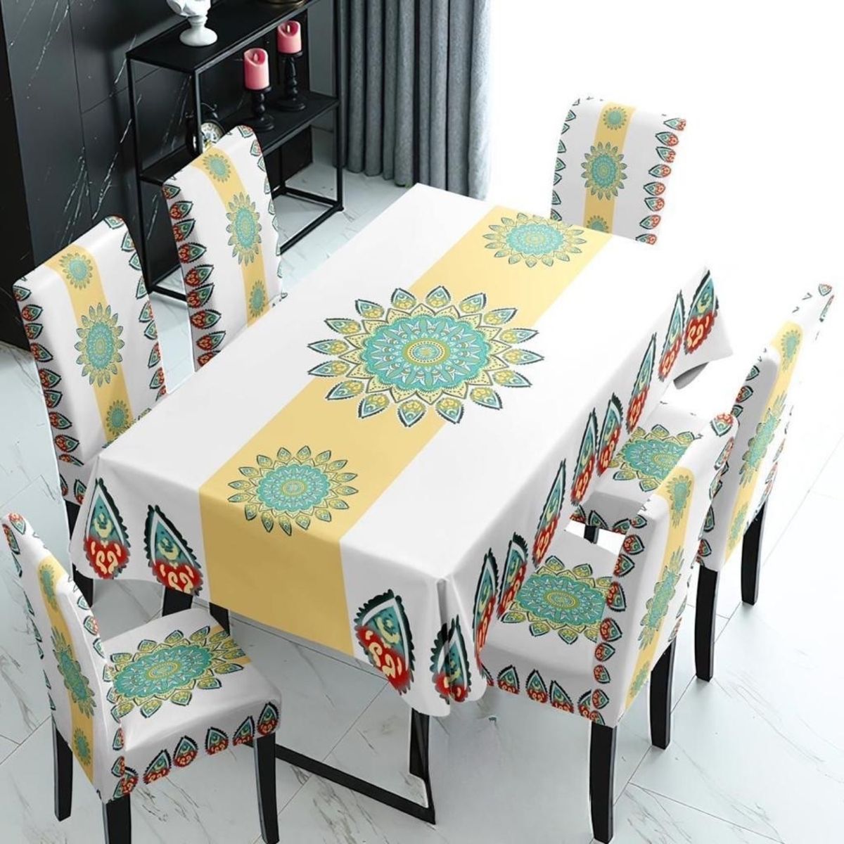 GENERICO - Mantel con 6 Fundas de Sillas elasticadas