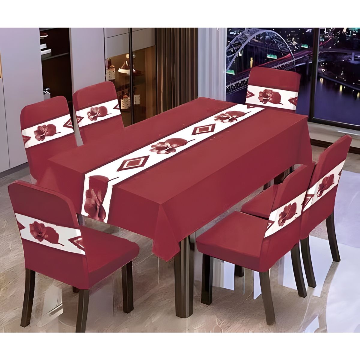 GENERICO - Mantel con 6 Fundas de Sillas elasticadas GENERICO