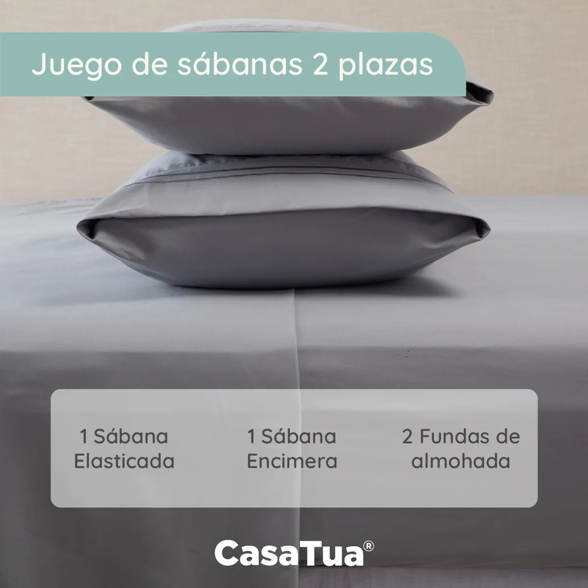 CASATUA - Sabana 1800 Hotel Ultra Suave Funda Bordada - Gris - 2 plazas