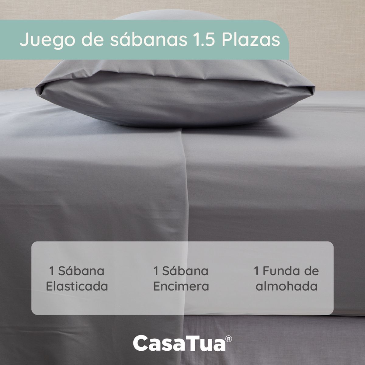 CASATUA - Sabana 1800 Hotel Ultra Suave Funda Bordada - Gris - 1,5 plazas