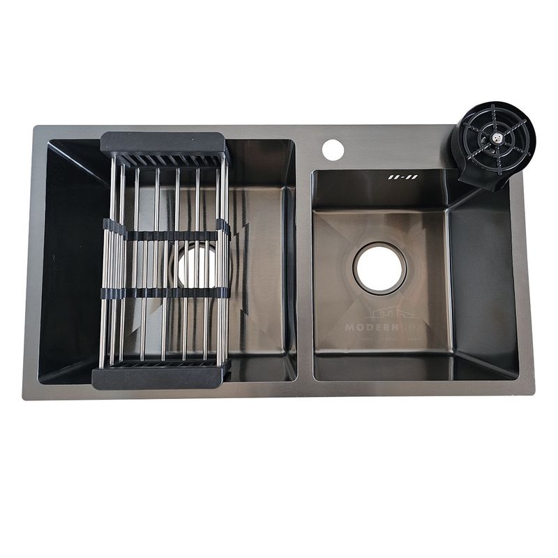 MODERN SPACE - Lavaplatos 78x43cm Negro Delux Acero Inoxidable con accesorios