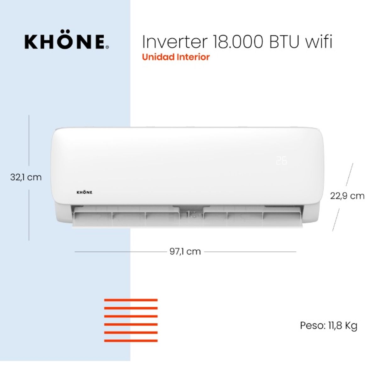 Equipo aire acondicionado tipo split muro de 18000 btu KHONE Inverter, marca KHONE - Foto 2