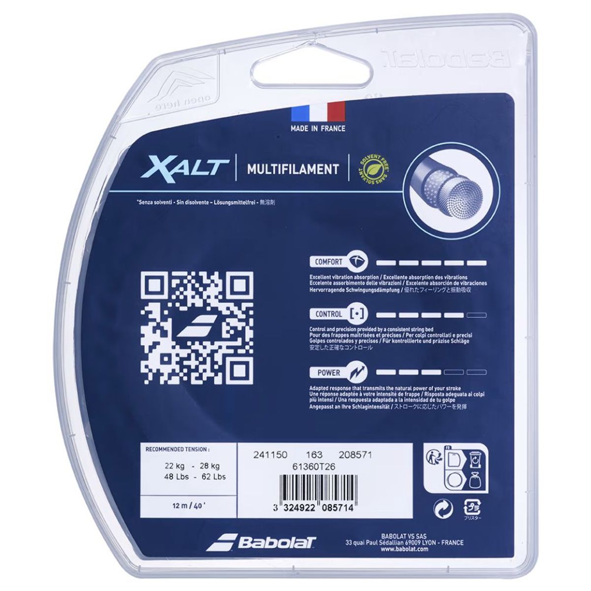 BABOLAT - CUERDA TENIS BABOLAT XALT 12 MTS - 1.30 (BLANCA)