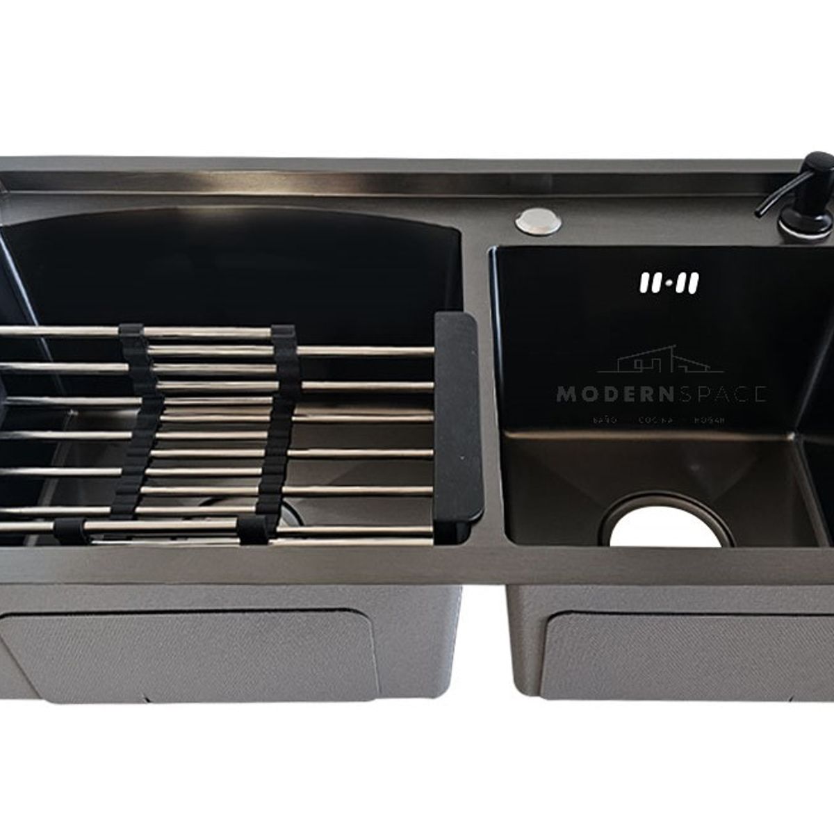 MODERN SPACE - Lavaplatos 78x43 Cm Negro Deluxe Sobre Poner Con Accesorios.