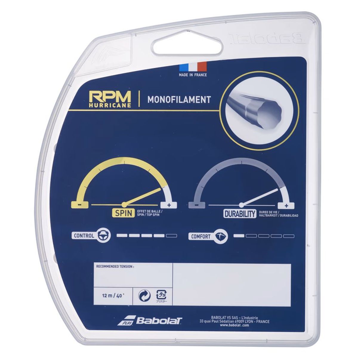 BABOLAT - CUERDA TENIS BABOLAT RPM HURRICANE 12 MTS - 1.30 (AMARILLA)