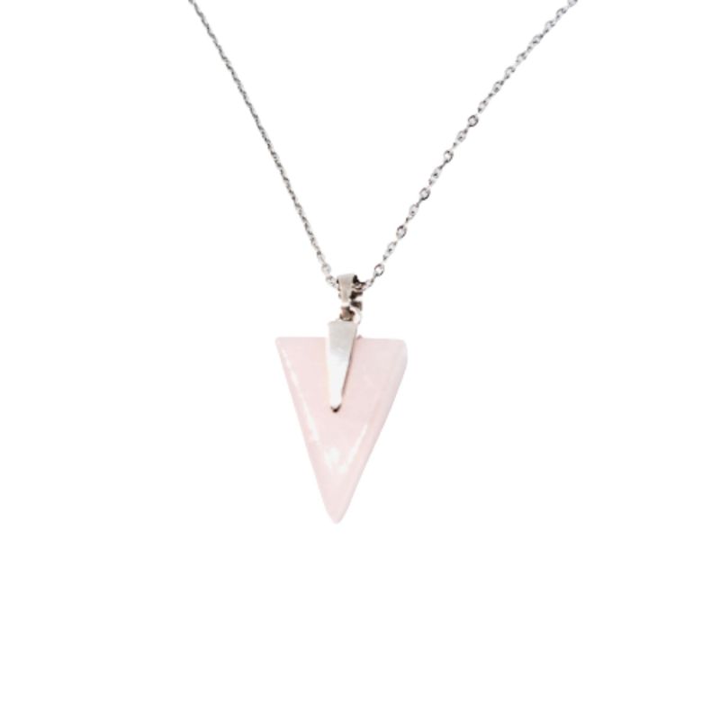 GENERICO - Collar Cuarzo Rosa en punta con acero