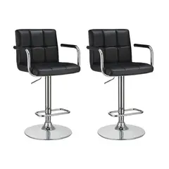 GLOBAL LATIN GROUP - Pack 2 Piso Bar con Respaldo Cuadrado y Posa Brazos - Negro