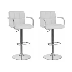 GLOBAL LATIN GROUP - Pack 2 Piso Bar con Respaldo Cuadrado y Posa Brazos - Blanco