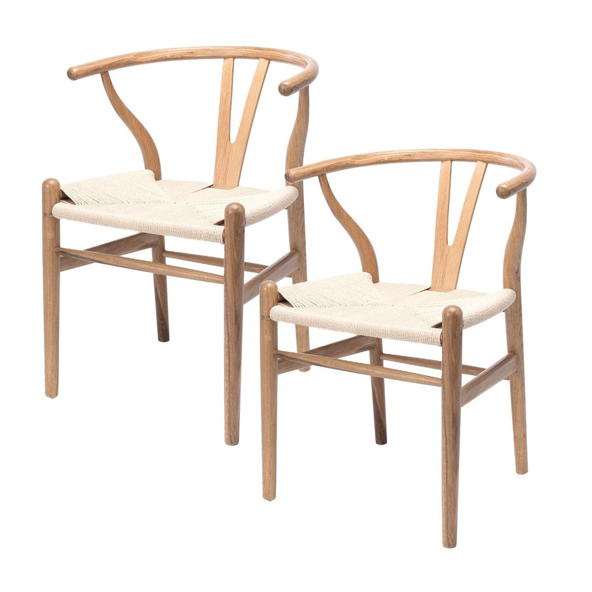 CASTLETEC - Pack 2 sillas de Madera Wishbone Asiento de cuerda LF9-01 - Natural