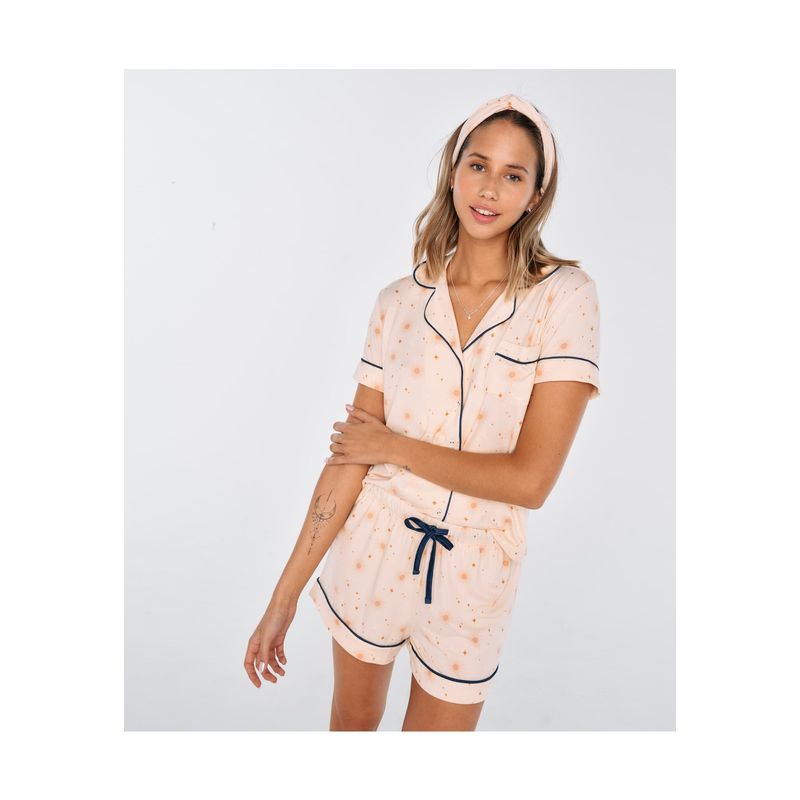 LOUNGE - Set Pijama Mujer Corto Camisero Half Moon LOUNGE