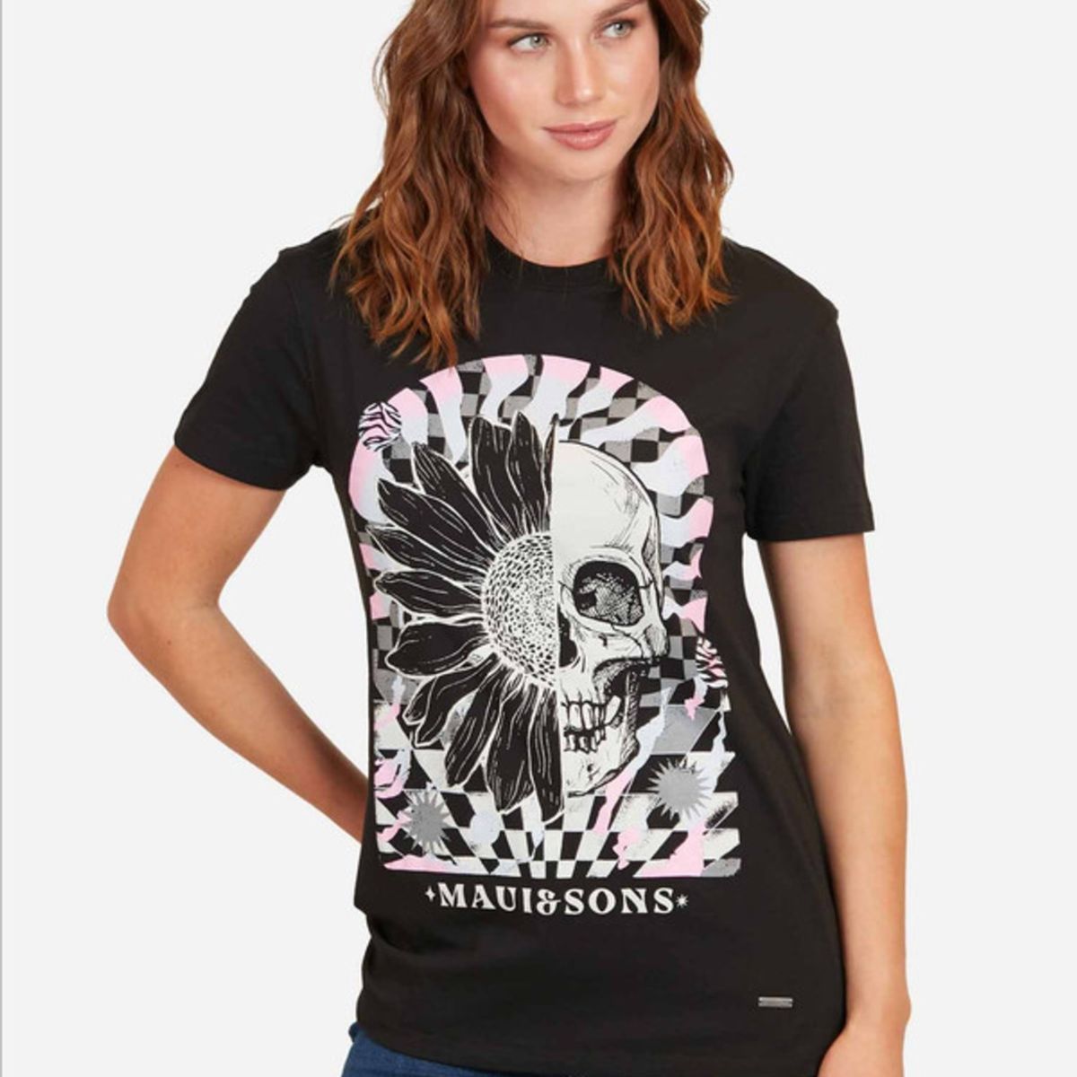 MAUI AND SONS - Polera Skull Flower Mujer Negro 