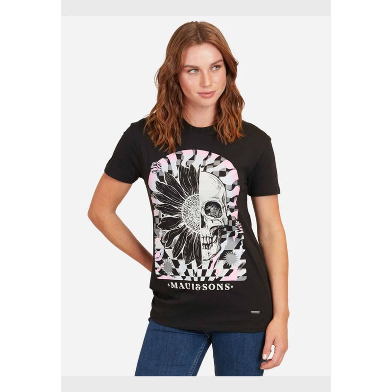 MAUI AND SONS - Polera Skull Flower Mujer Negro 