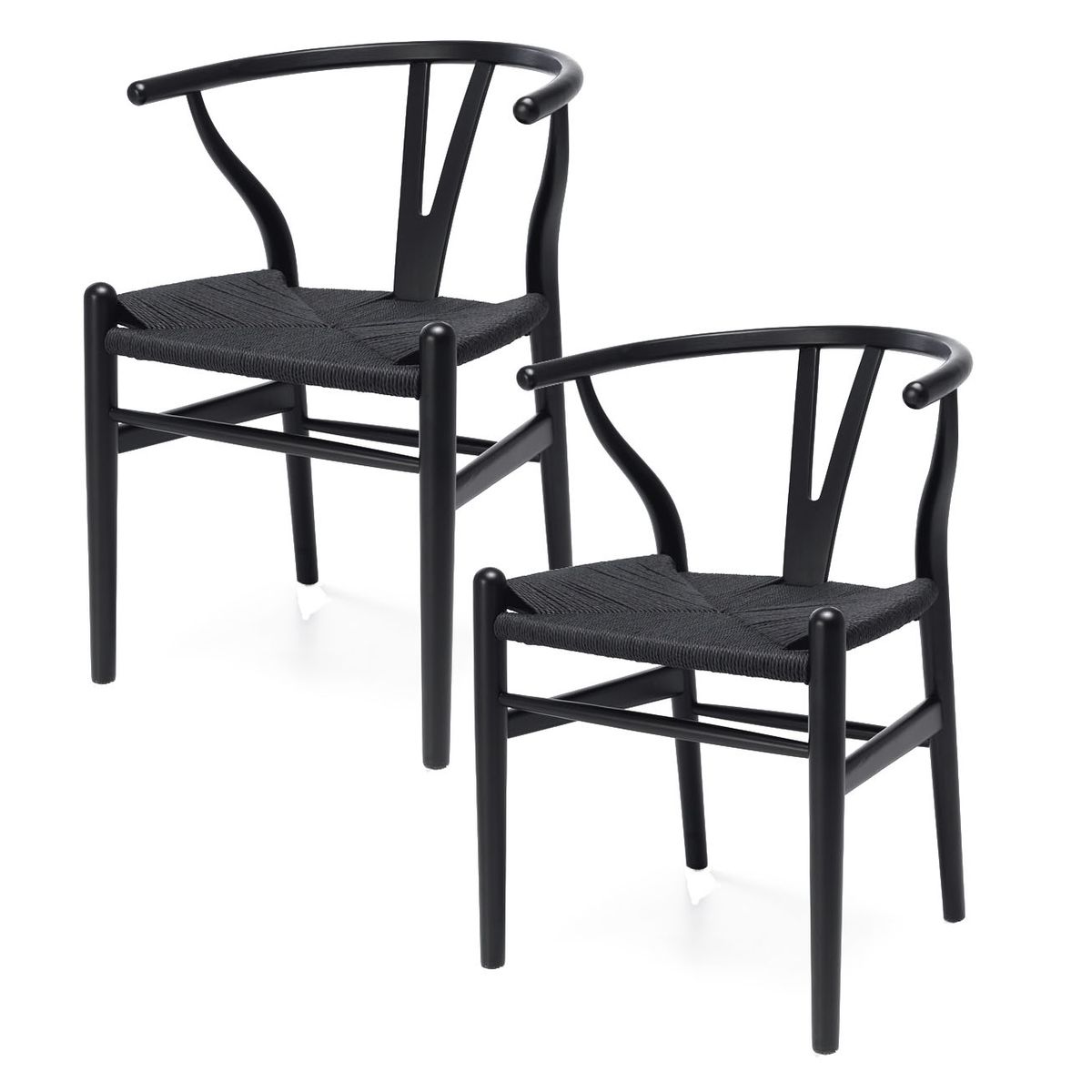 CASTLETEC - Pack 2 sillas de Madera Wishbone Asiento de cuerda LF9-01 - negro