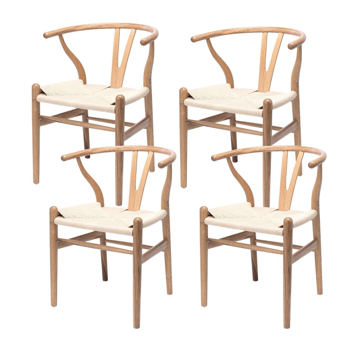 CASTLETEC - Pack 4 sillas de Madera Wishbone Asiento de cuerda LF9-01 - Natural
