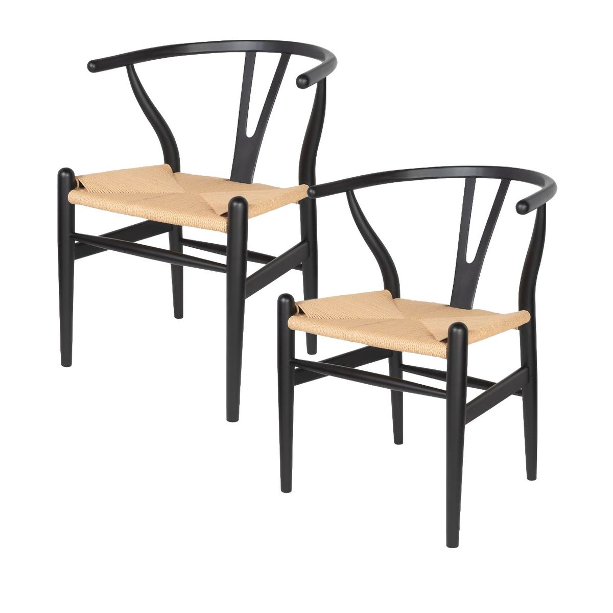 CASTLETEC - Pack 2 sillas de Madera Wishbone Asiento de cuerda - negro/natural