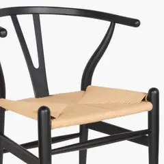 CASTLETEC - Pack 4 sillas de Madera Wishbone Asiento de cuerda - negro/natural