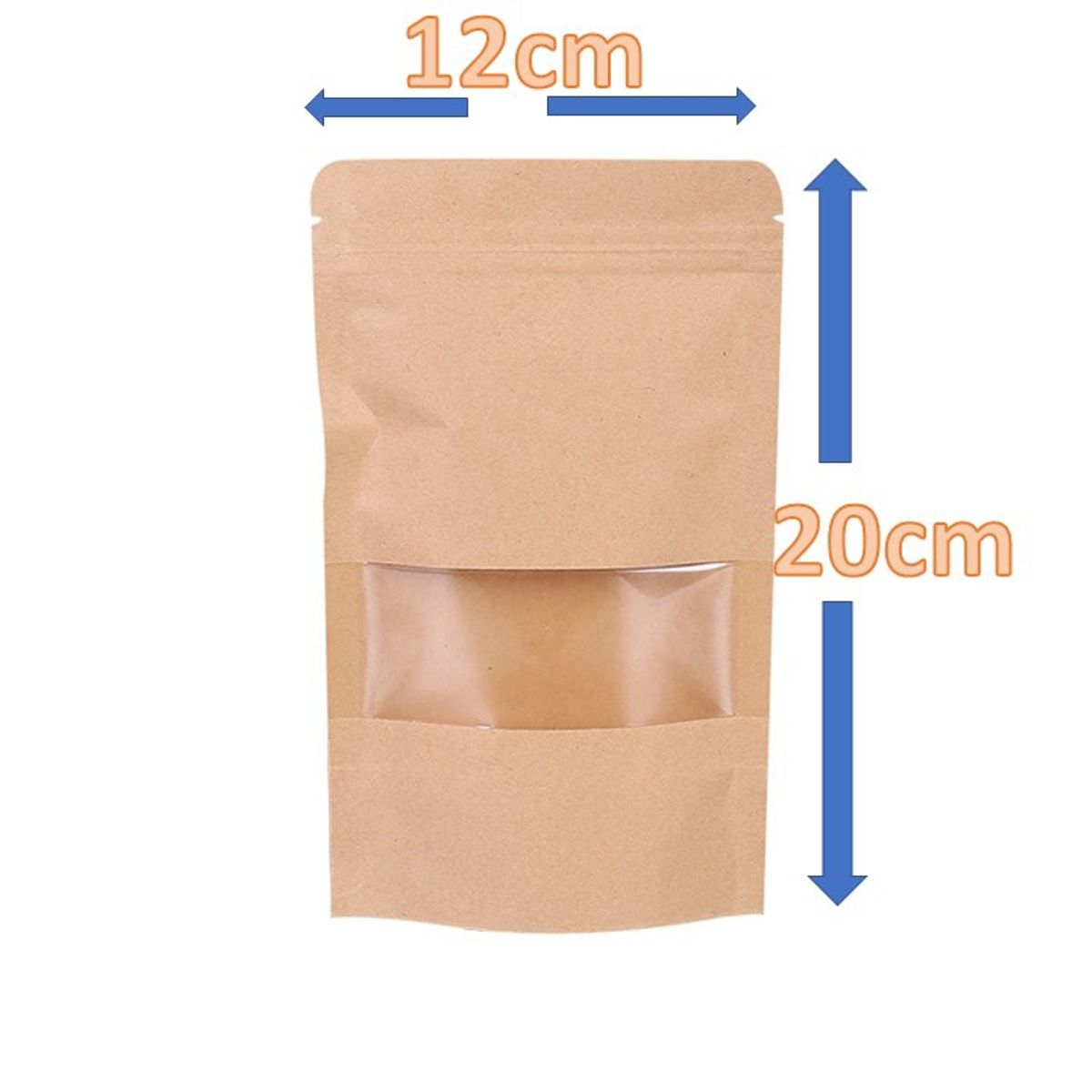 GENERICO - 100 Bolsa Doypack Kraft 12x20x4cm con Ventana Cierre Hermético