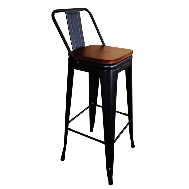 CASTLETEC - Taburete Piso Metal Tolix Asiento Madera con respaldo - negro