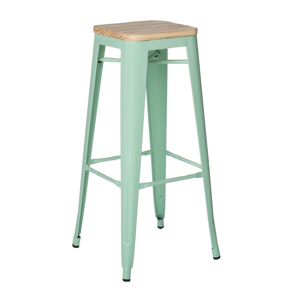 CASTLETEC - Taburete Piso Metal Tolix asiento madera Comedor Bar - verde agua