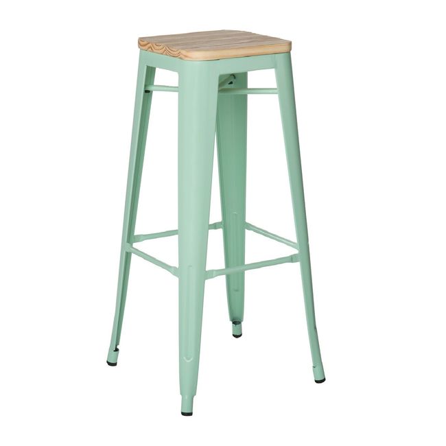 CASTLETEC - Taburete Piso Metal Tolix asiento madera Comedor Bar - verde agua
