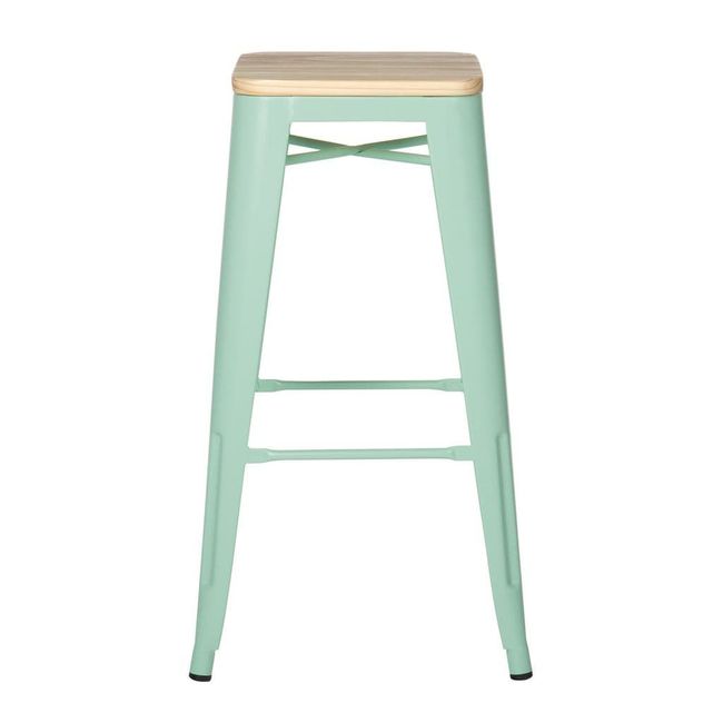 CASTLETEC - Taburete Piso Metal Tolix asiento madera Comedor Bar - verde agua