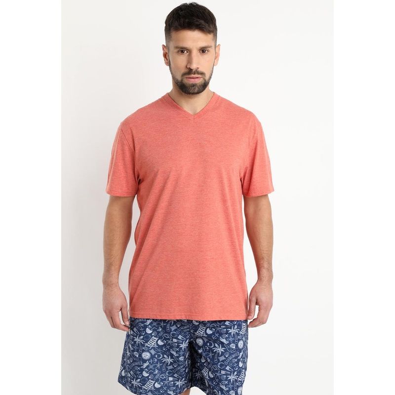 KOTTING - Polera Jersey Melange Cuello V Naranja KOTTING