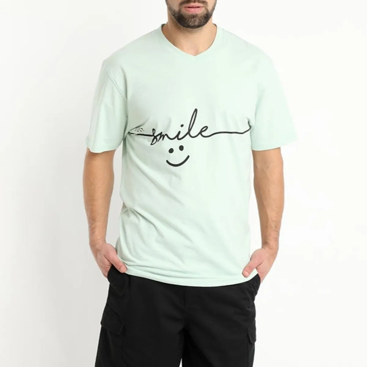 KOTTING - Polera Jersey Estampada Cuello V Verde Claro KOTTING
