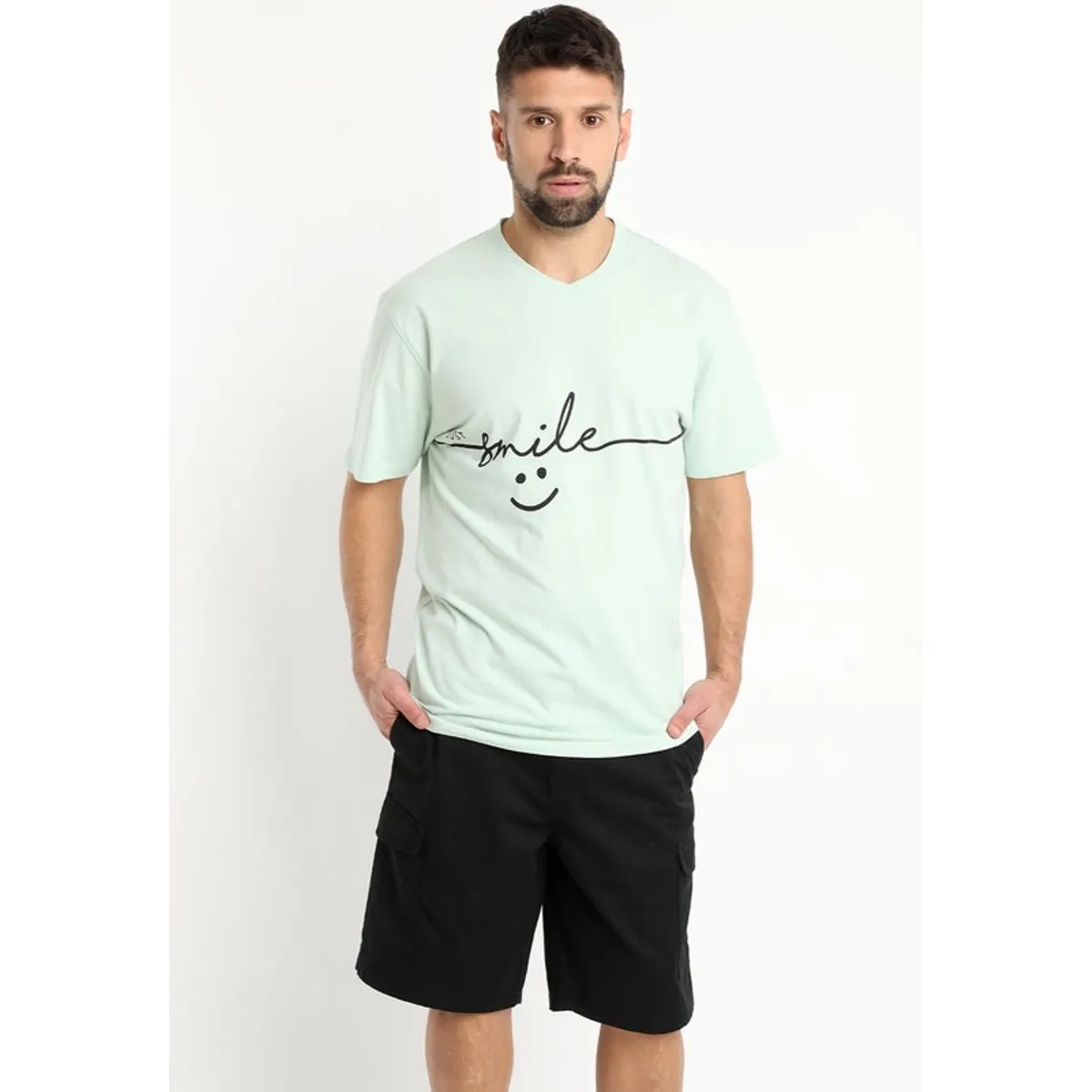 KOTTING - Polera Jersey Estampada Cuello V Verde Claro KOTTING