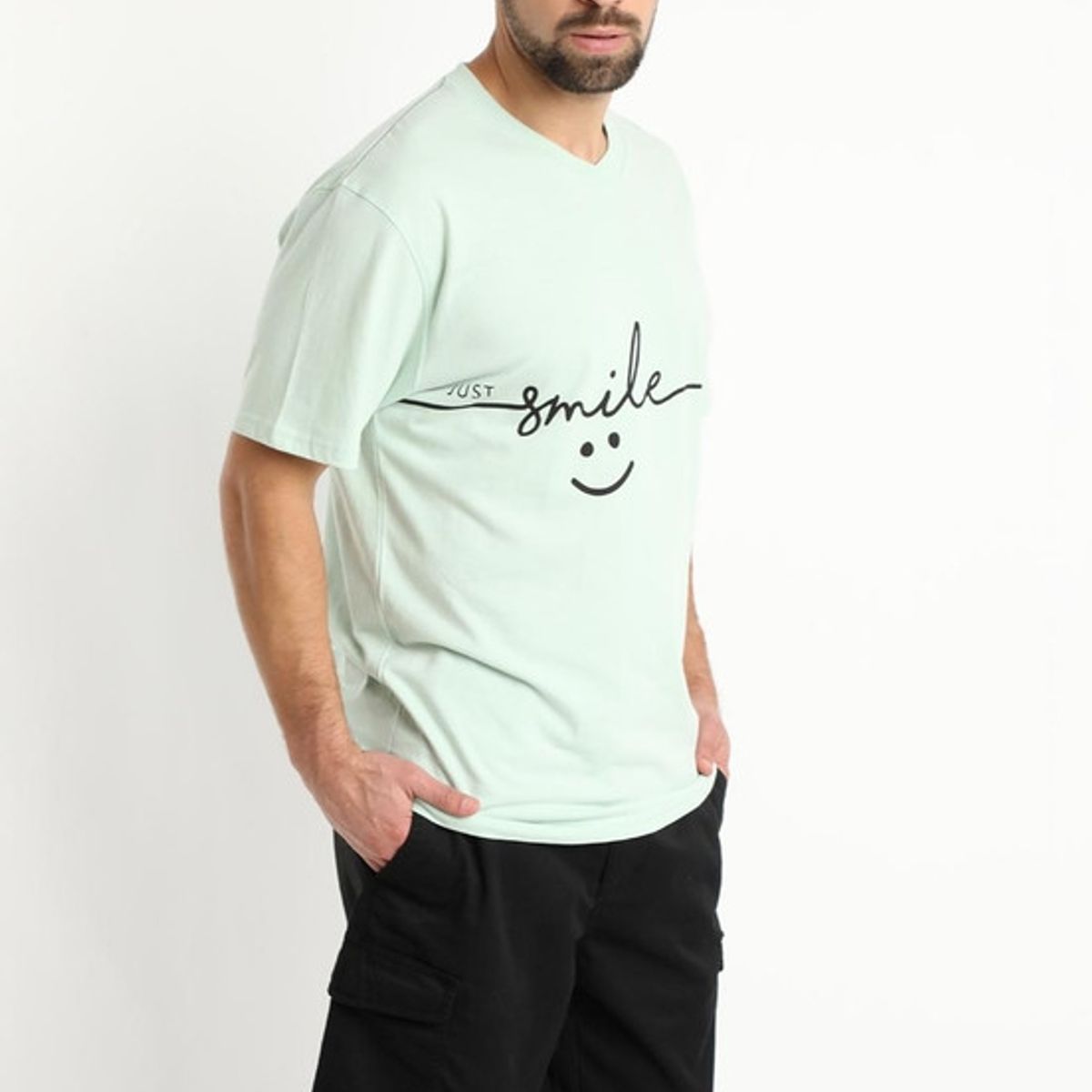 KOTTING - Polera Jersey Estampada Cuello V Verde Claro KOTTING