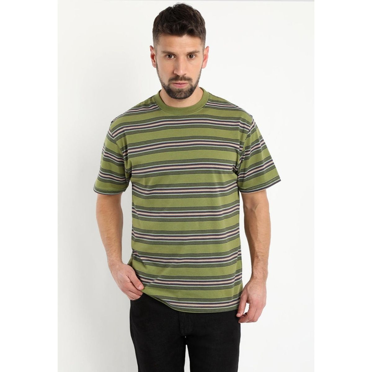 KOTTING - Polera Jersey Listada Cuello Redondo Verde Musgo KOTTING