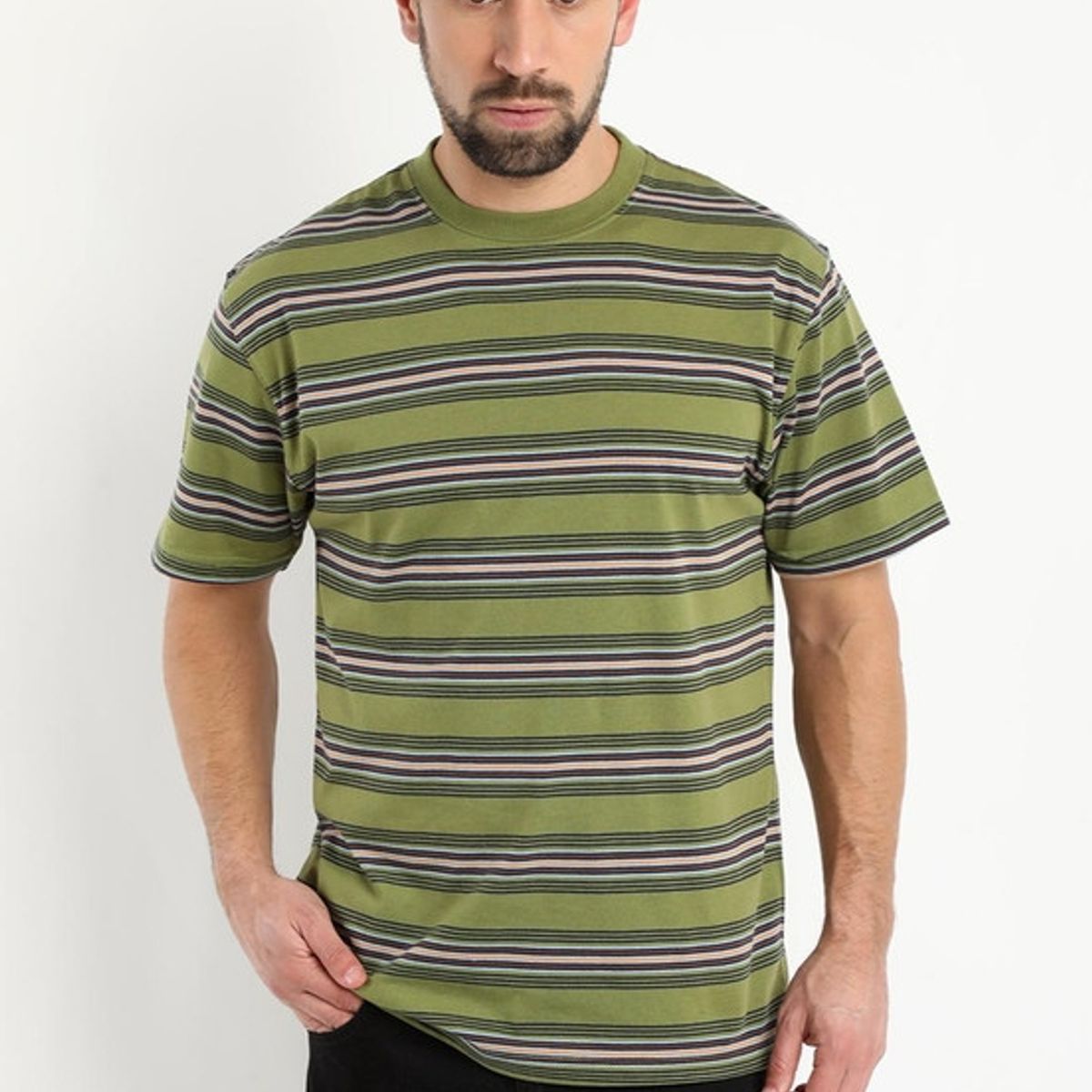 KOTTING - Polera Jersey Listada Cuello Redondo Verde Musgo KOTTING