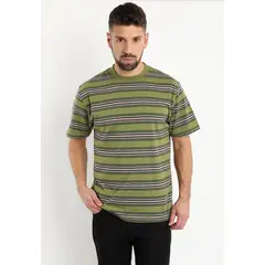 KOTTING - Polera Jersey Listada Cuello Redondo Verde Musgo