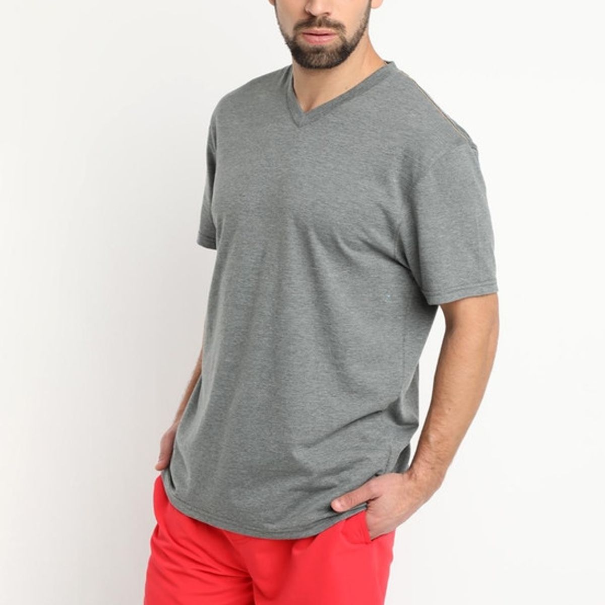 KOTTING - Polera Jersey Melange Cuello V Gris KOTTING
