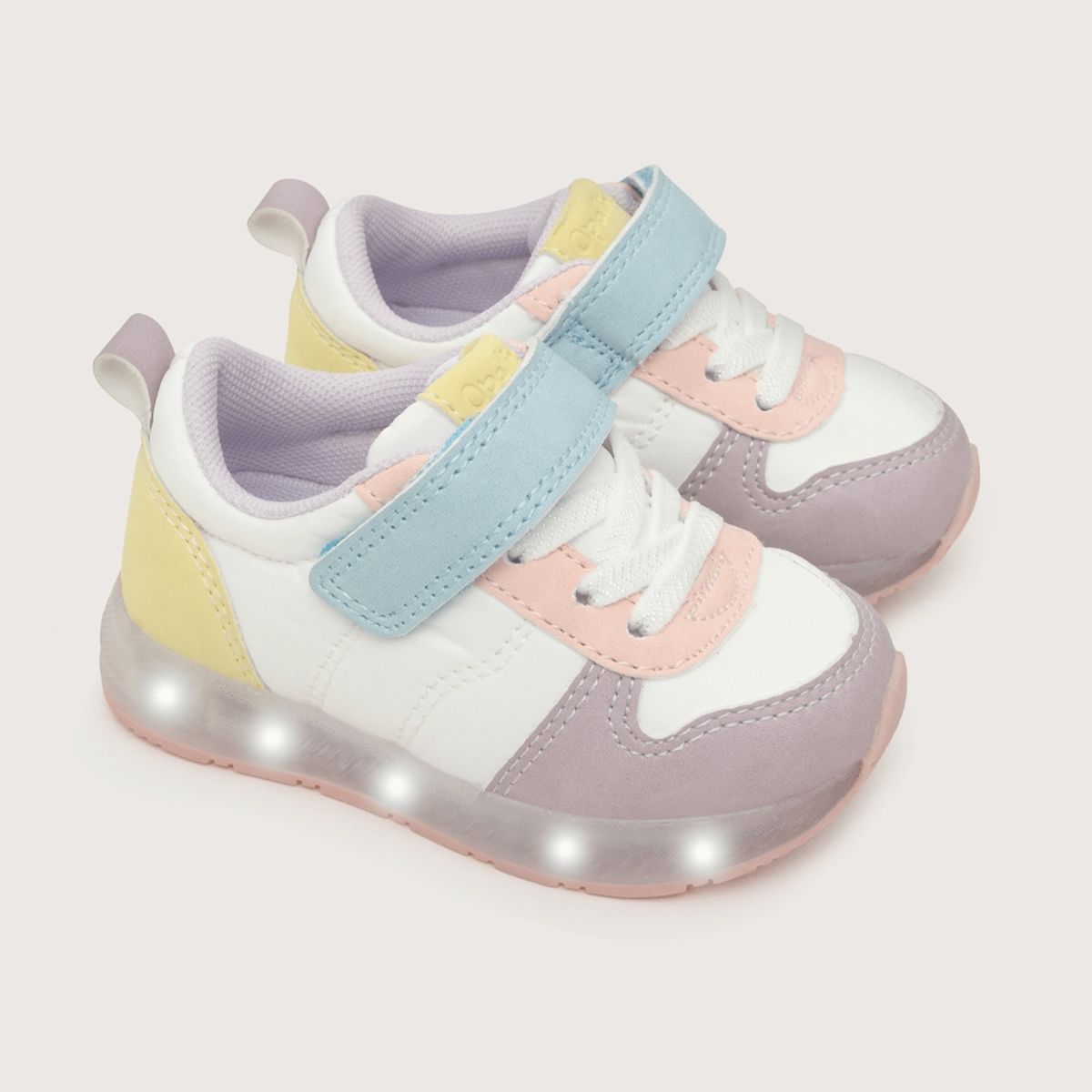 OPALINE - Zapatilla de niña luces colores velcro elástico blanco (20-29)