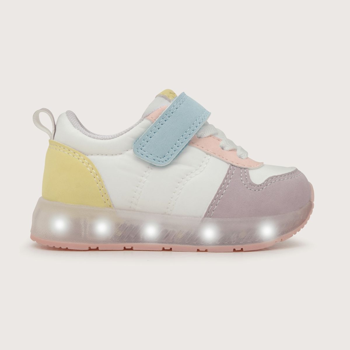 OPALINE - Zapatilla de niña luces colores velcro elástico blanco (20-29)